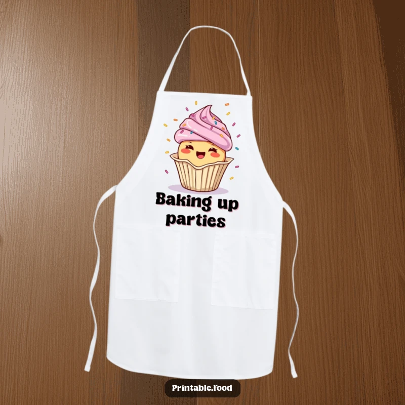 Funny Apron with a cheerful cupcake showering confetti, ideal for baking and celebrating in style.