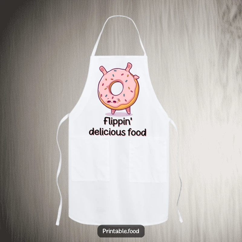 Funny Donut Somersault Apron: A plump donut with sprinkles performs a cheerful somersault, adding a fun and sweet element to cooking.