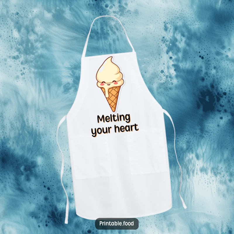 Funny apron showcasing a giggling, melting ice cream cone, bringing sweet charm and humorous protection to your kitchen attire.