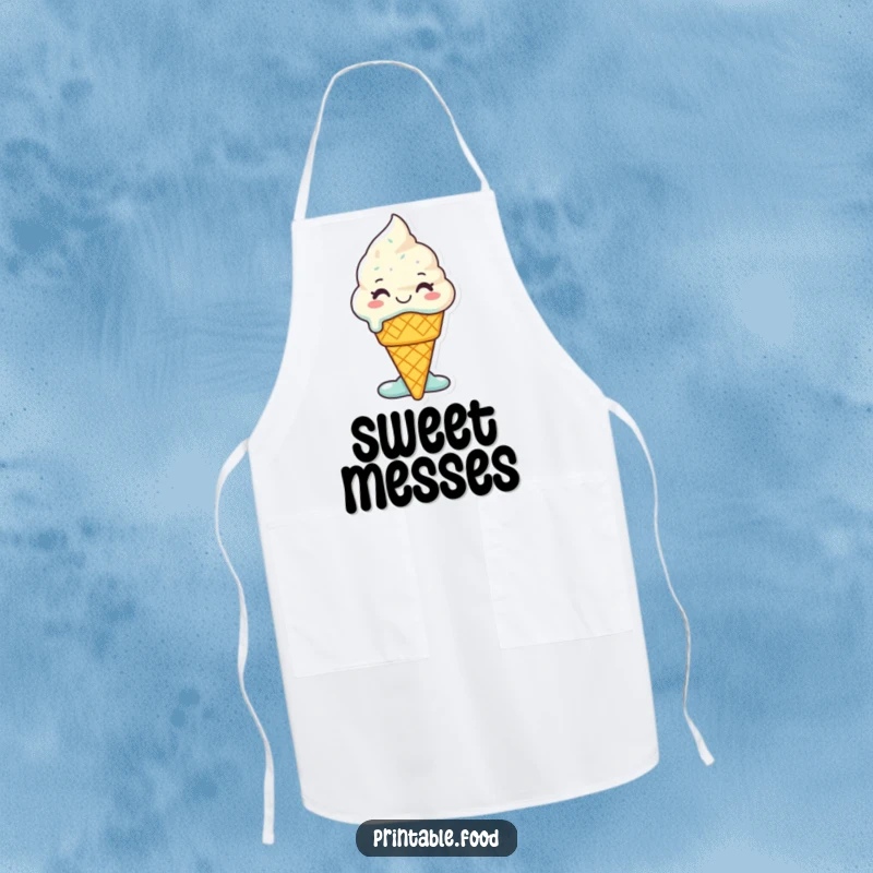 Funny Ice Cream Apron: A smiling ice cream cone character melts with glee, ideal for bakers and chefs who love dessert humor.