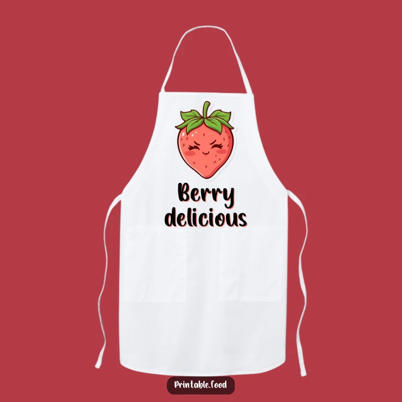 Cook up a storm with confidence! This apron features a cheerful strawberry character with a determined wink, perfect for bakers and chefs who love a sweet touch.