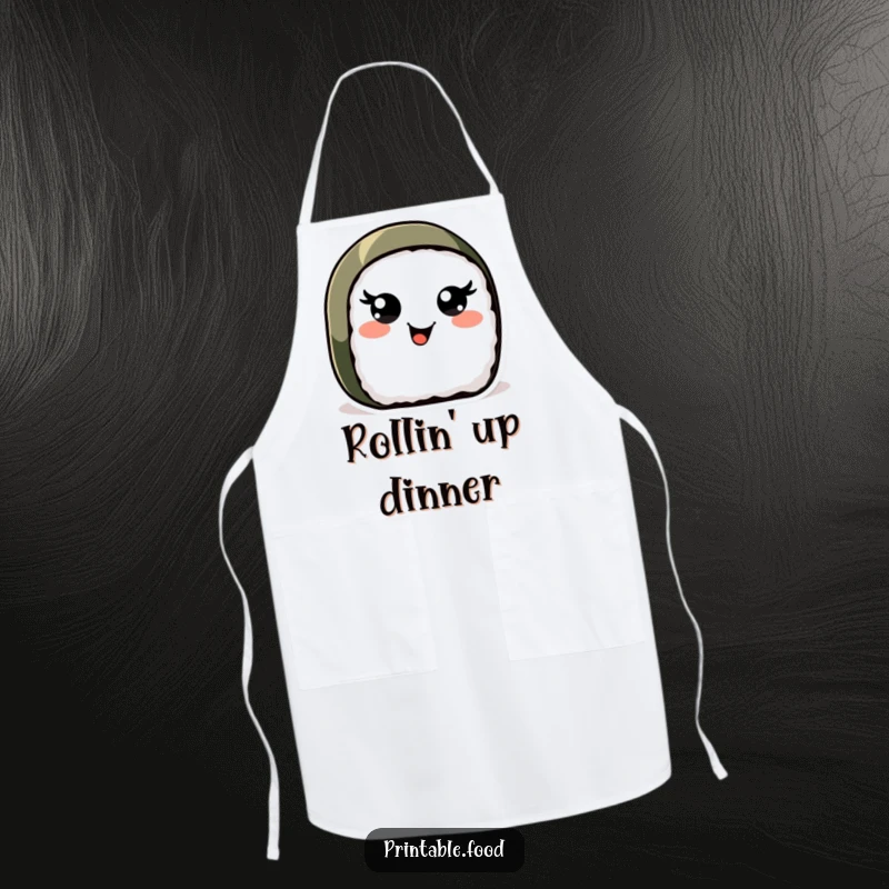 Funny Sushi Roll Apron: A joyful sushi roll with vibrant, wiggling eyes adds humor and cheer to your kitchen adventures.