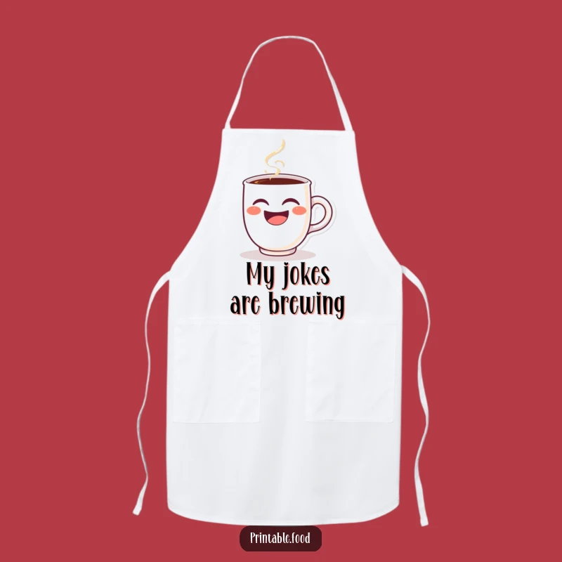 Funny Winking Coffee Cup Apron - Steaming Laughing Chef Character