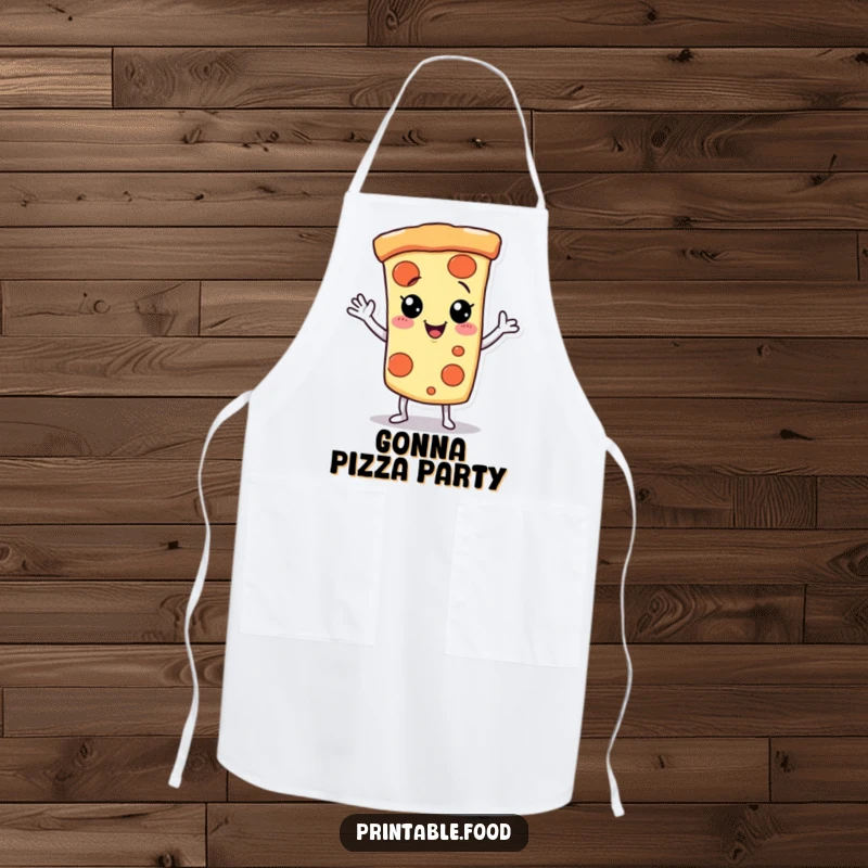 Funny Apron with a giggling pizza slice character dancing, perfect for cooks who love to have fun.