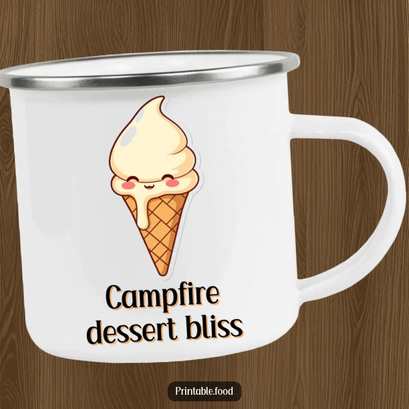 Funny camping mug featuring a giggling, melting ice cream cone, bringing sweet fun and cheerful vibes to your outdoor excursions.