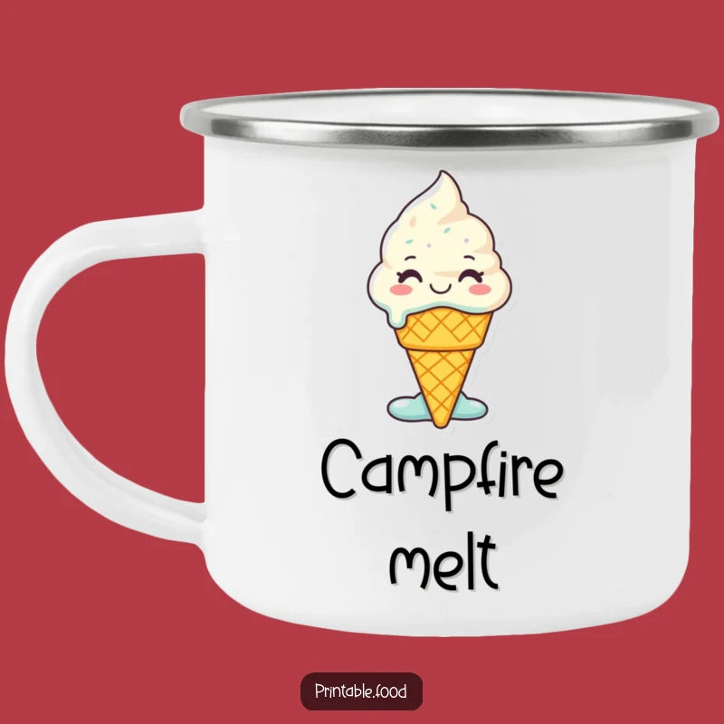 Bring a taste of pure joy to your outdoor adventures with this camping mug featuring a melting ice cream cone character. Perfect for coffee, conversation, and sweet moments.