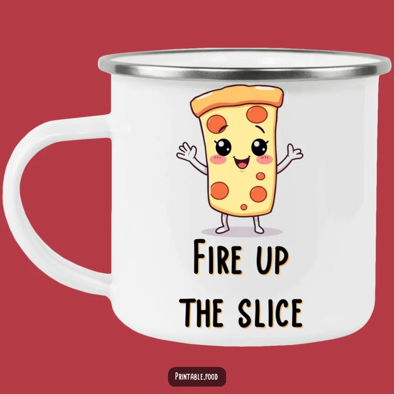 Funny Pizza Camp Mug: Giggling Dancer, Perfect Outdoor Foodie Gift