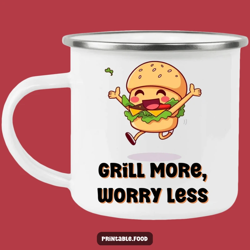 Funny Burger Camping Mug: Durable Leaping Character, Perfect Funny Gift for Outdoors