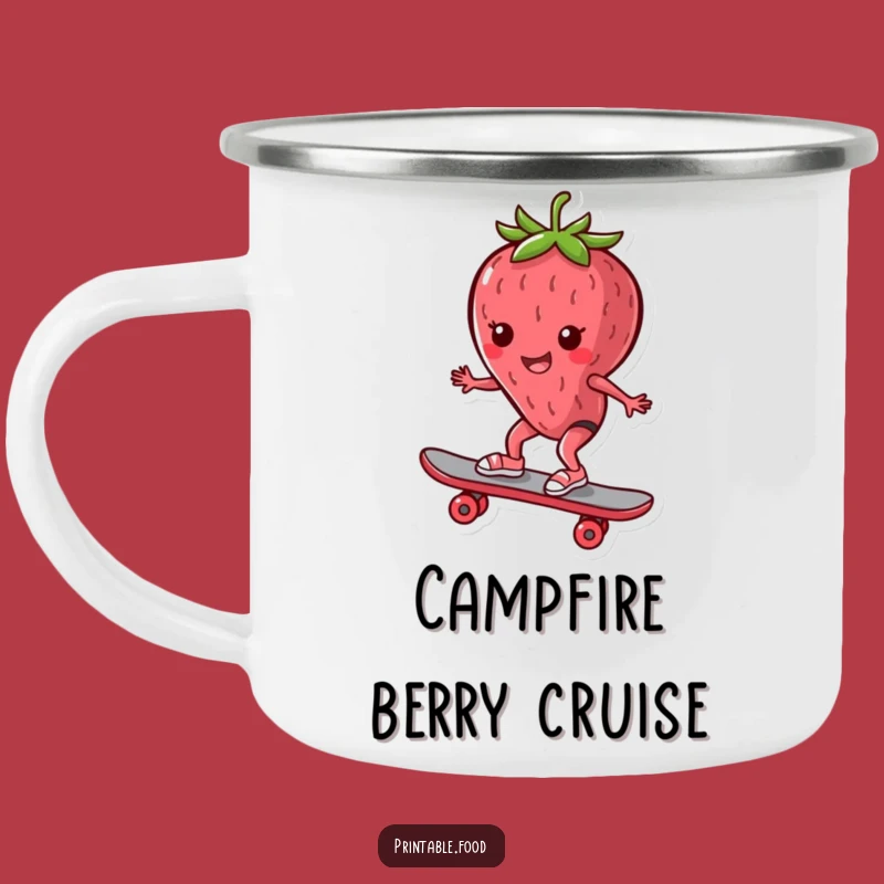 Funny Enamel Camping Mug: Skater Strawberry's Trail, Hilarious Outdoor Funny Gift