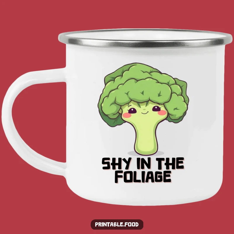 Funny Shy Broccoli Camping Mug: Outdoor Veggie Character Cup, Humorous Gift