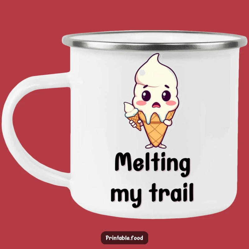 Funny Surprised Melting Ice Cream Cone Camping Mug - Outdoor Cartoon Humor