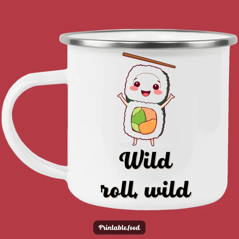 Funny Sushi Camp Mug: Smiling Roll Handstand, Perfect Outdoor Foodie Gift