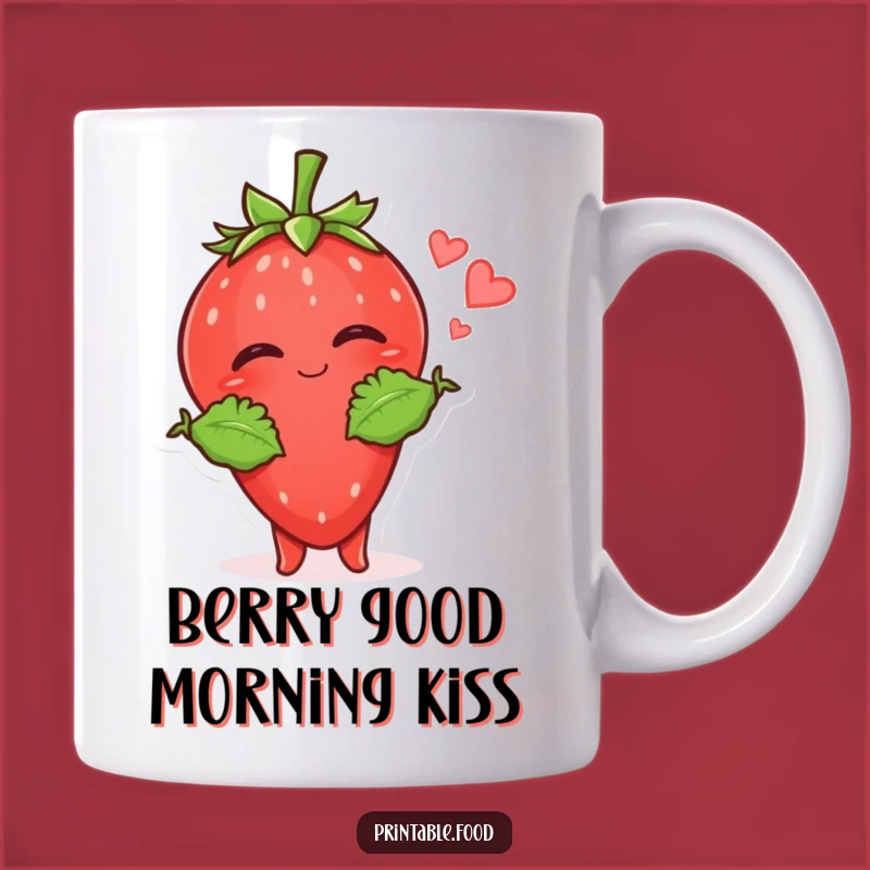 Funny Strawberry Kiss Mug: Giggling Character Sending Love and Laughter