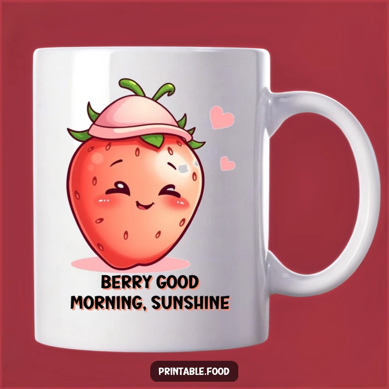 Funny Winking Strawberry Hat Mug - Adorable Fruit Character Gift for Her