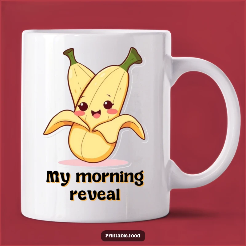Start your day with a giggle with this funny mug, featuring a banana character hilariously peeling itself with a cheeky grin.