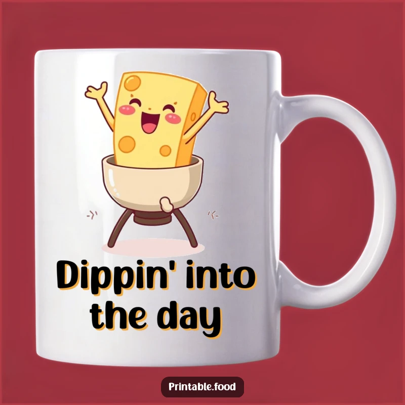 Funny Cheese Fondue Mug: Delighted Character Leaping into Deliciousness