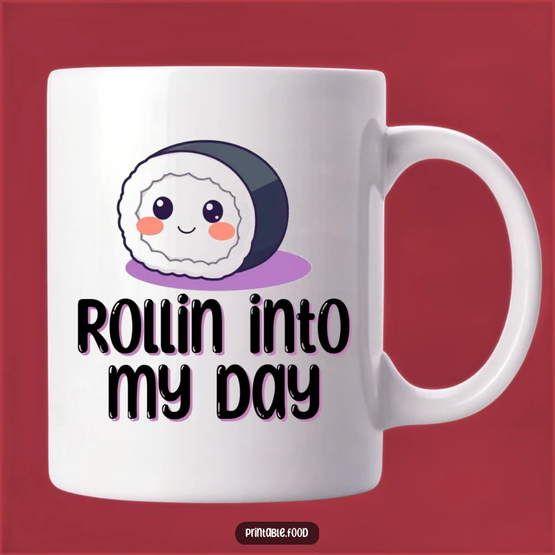 Funny Sushi Roll Mug: Happy Adventures on a Purple Canvas