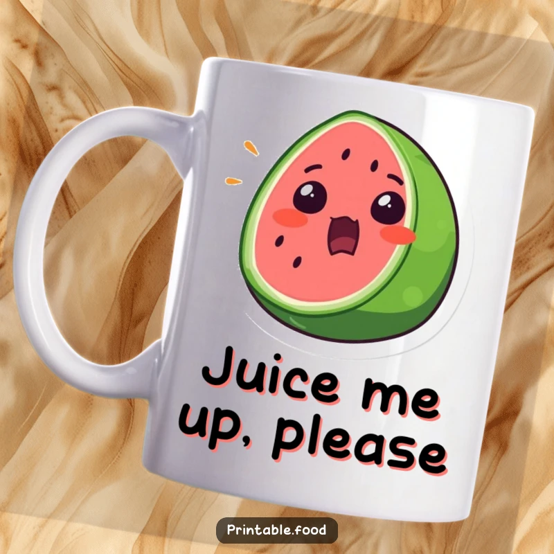 Funny Mug featuring a surprised watermelon slice with a wide mouth open, embodying shock and playful amusement.