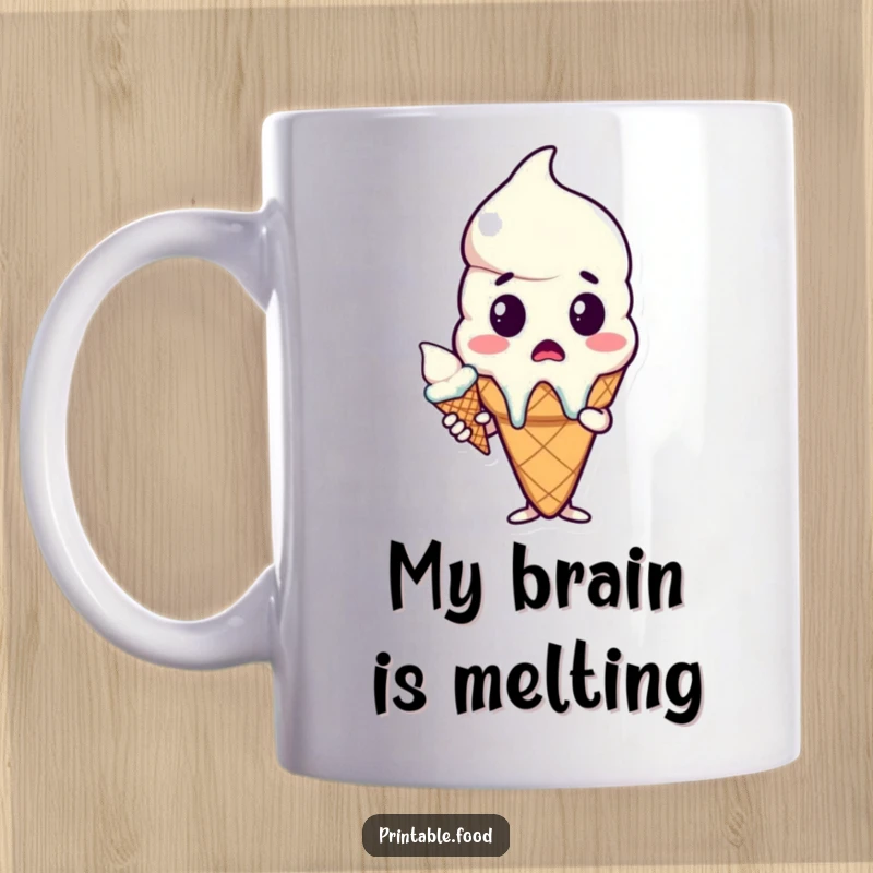 Funny ice cream cone mug featuring a shocked character with a melting cone, a sweet and hilarious gift idea.