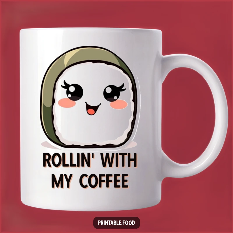 Funny Sushi Roll Mug: Joyful Wiggling Eyes Character for Foodie Fun