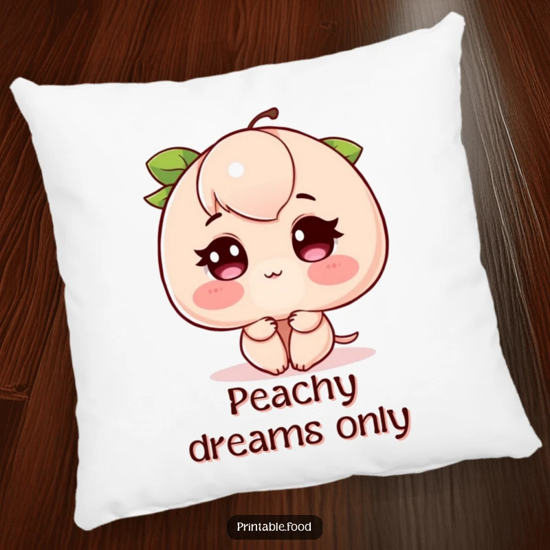 Funny Blushing Peach Pillow: A soft pillow featuring a peach blushing deeply, with vibrant rosy cheeks, designed for comfort and smiles.