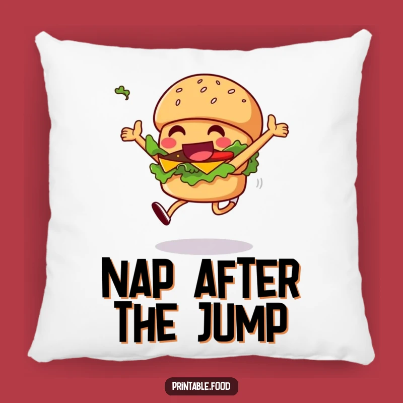 Funny Burger Pillow: Comfy Leaping Character, Sweet Funny Gift for Lounging