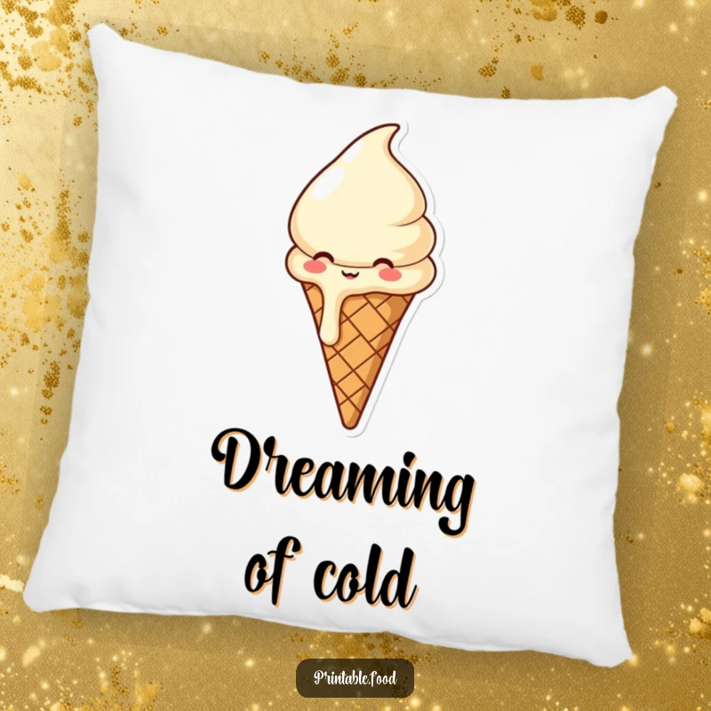 Funny pillow featuring a giggling ice cream cone, melting gently, designed for ultimate coziness and a delightful visual of sweet amusement.