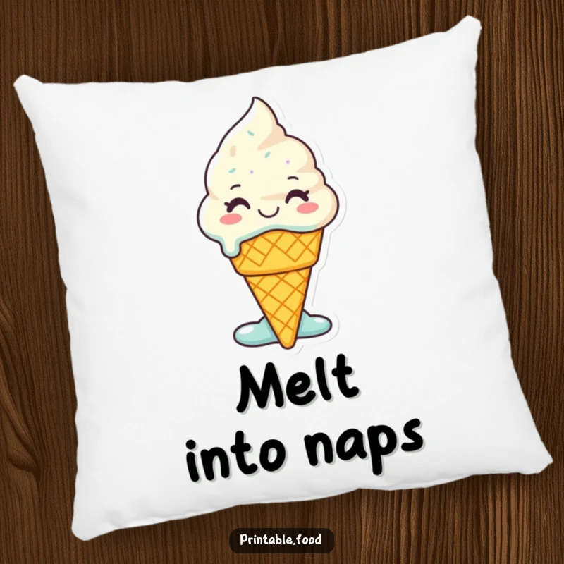 Funny Ice Cream Pillow: A smiling ice cream cone character melts with glee, offering soft comfort and sweet, humorous decor.