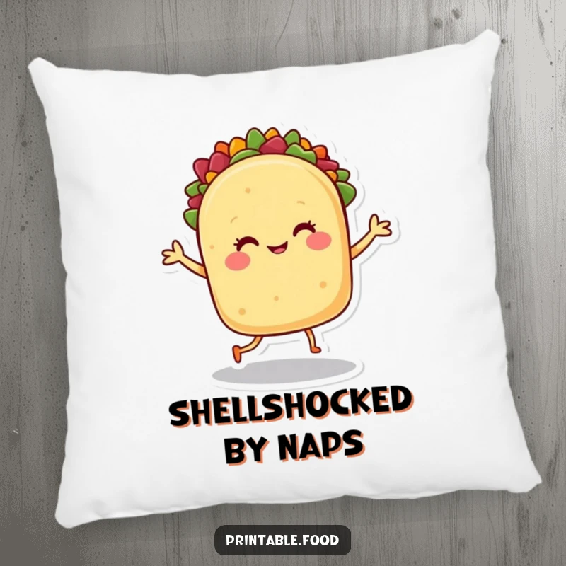 Funny pillow: A smiling taco character dances with enthusiasm, bringing a festive and cheerful accent to any room.