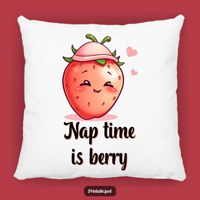 Funny Winking Strawberry Hat Pillow - Cute Cozy Fruit Accent Decor