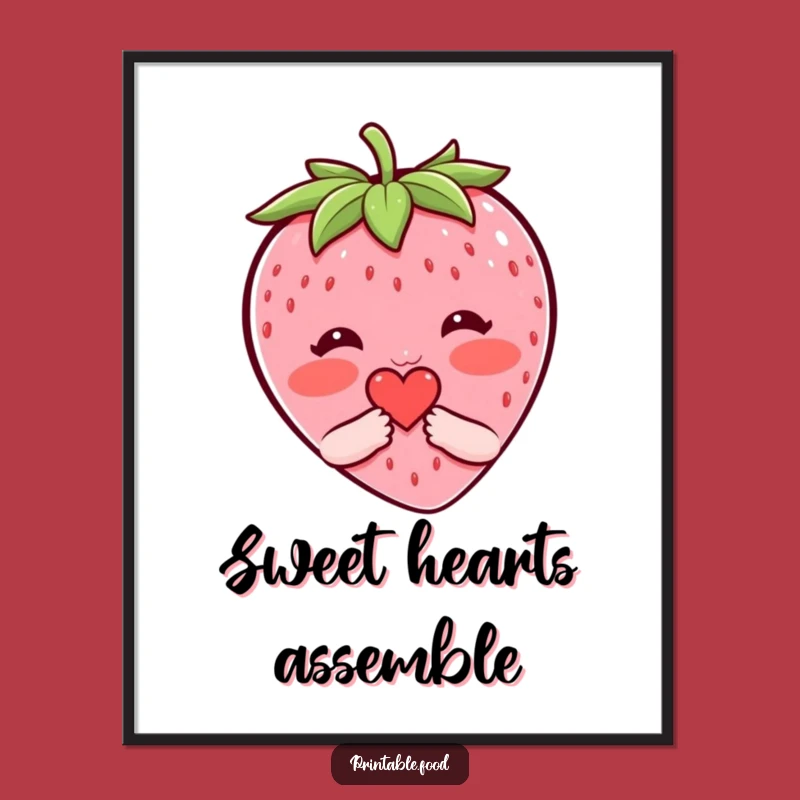Funny Blushing Strawberry Heart Digital Art - Adorable Printable Humorous Gift
