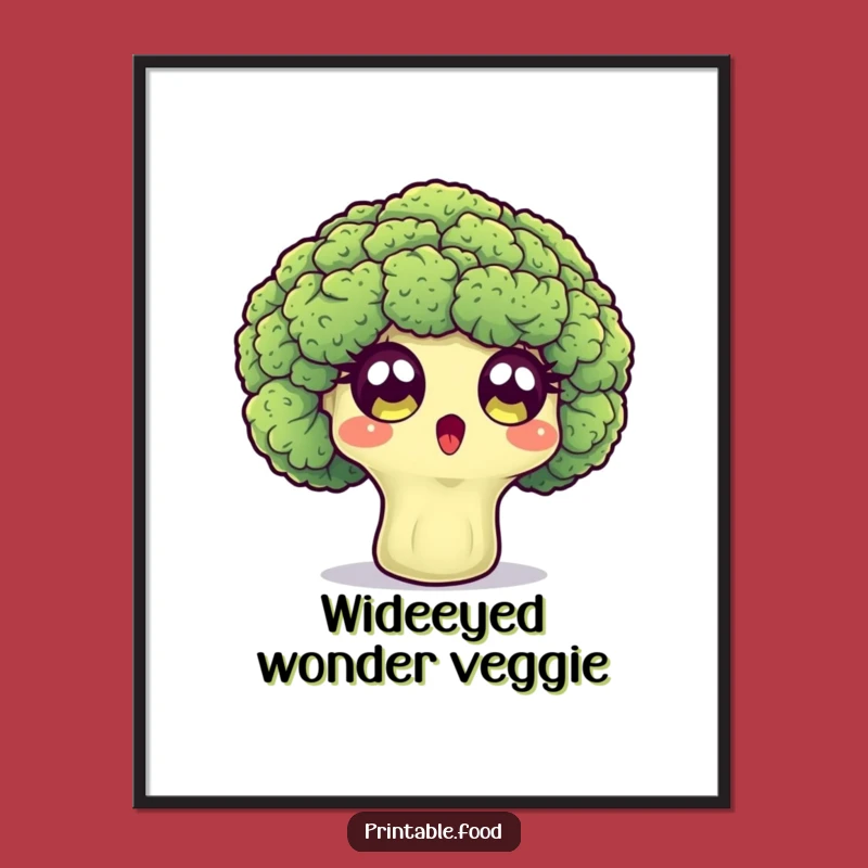 Funny Broccoli Digital Art: Surprised Floret's Wide Eyes, Instant Humorous Decor Gift