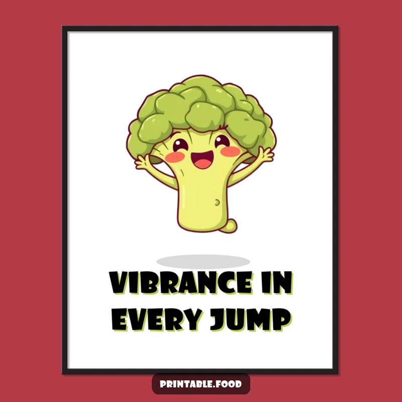 Funny Broccoli Jumping Digital Art: Embrace Veggie Joy, A Vibrant Printable for Your Decor