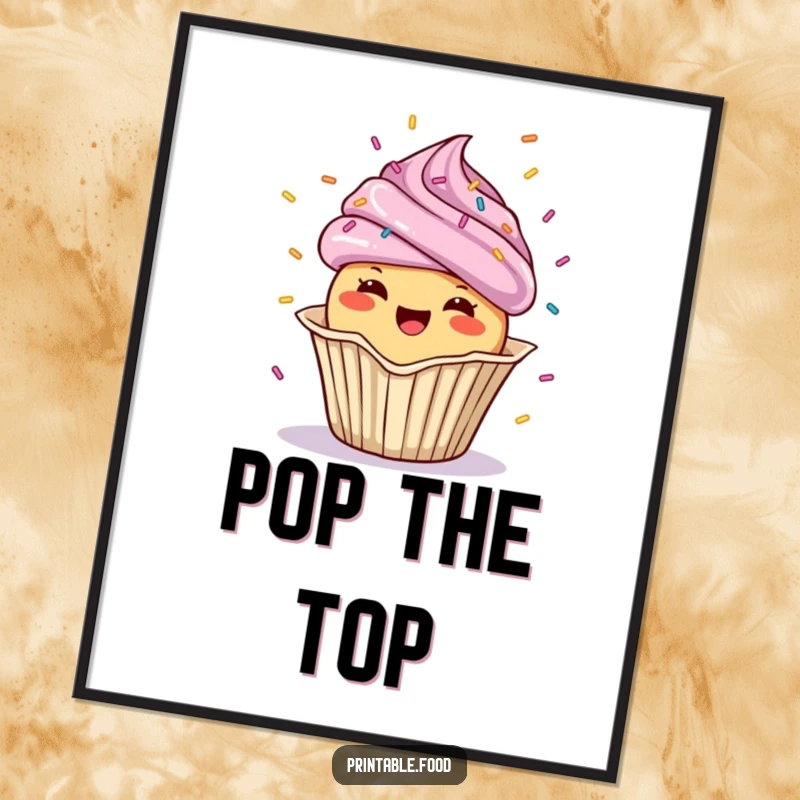 Funny Digital Art Print of a cheerful cupcake showering confetti, perfect for instant, festive decor.