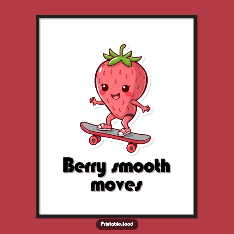 Funny Digital Art Print: Skater Strawberry's Style, Instant Funny Gift for Decor