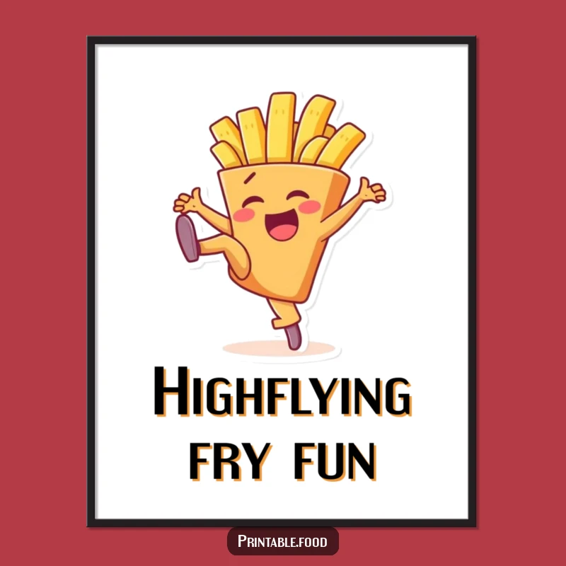 Funny High Kick French Fry Digital Art - Hilarious Fast Food Character Print Gift
