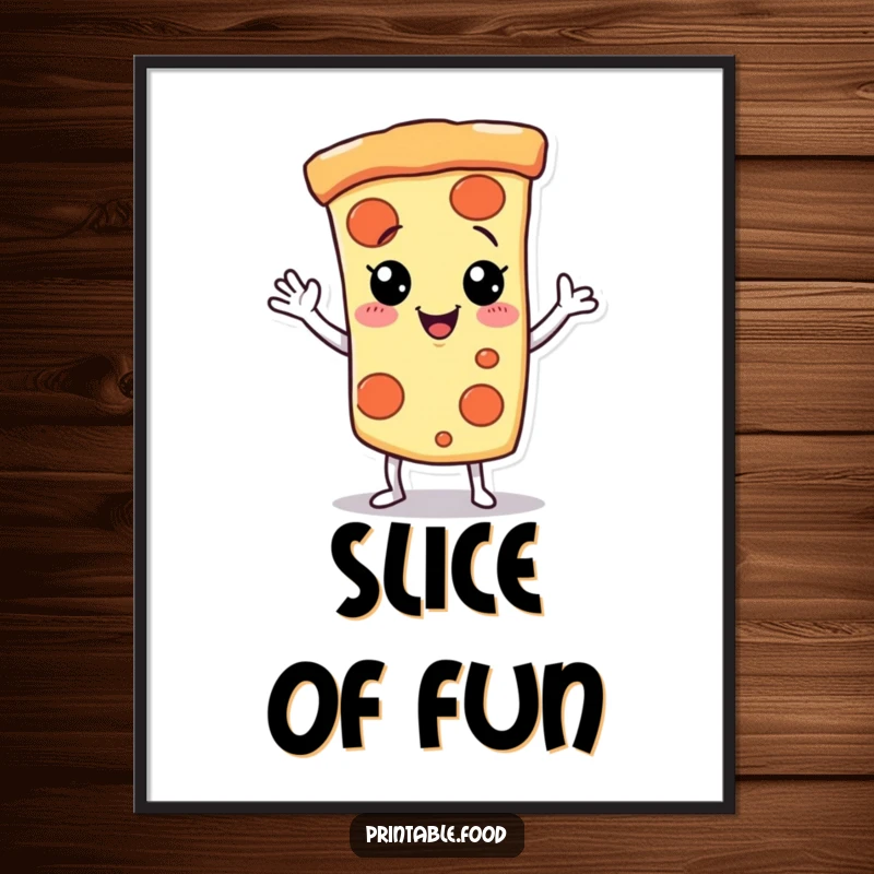 Funny Digital Art Print of a giggling pizza slice character dancing, perfect for instant, fun decor.
