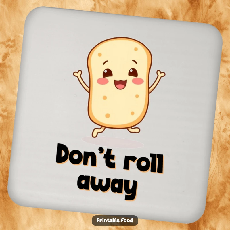 Funny coaster: A happy bread roll character bounces energetically, adding a touch of whimsical joy to beverage service.