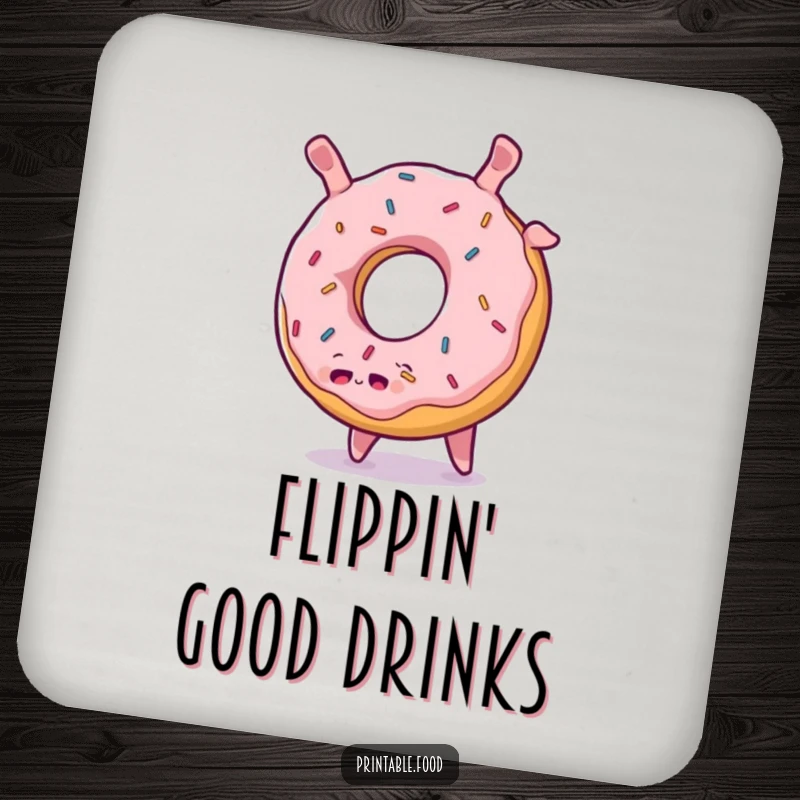 Funny Donut Somersault Coaster: A plump, sprinkled donut character does a cheerful somersault, protecting your surfaces with adorable sweetness.