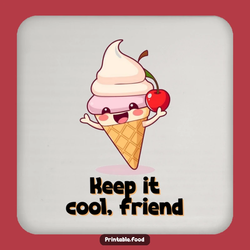 Funny Ice Cream Cone Coaster: Playful Cherry Character, Chic Funny Gift for Tables