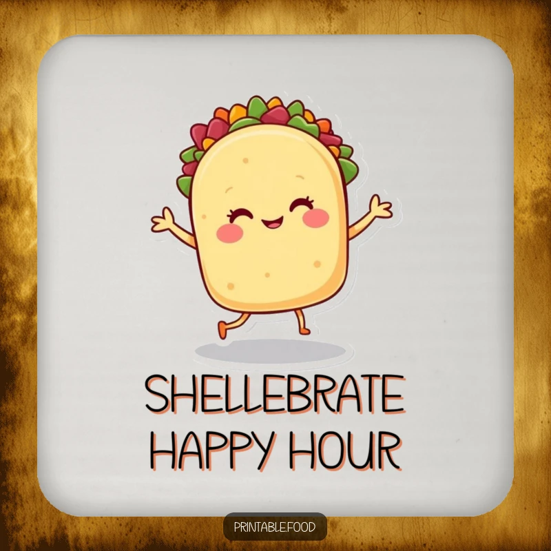 Funny coaster: A smiling taco character dances enthusiastically, adding a pop of fiesta fun to beverage service.