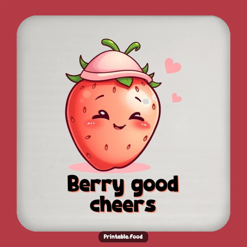 Funny Winking Strawberry Hat Coaster - Protect Surfaces with Humor