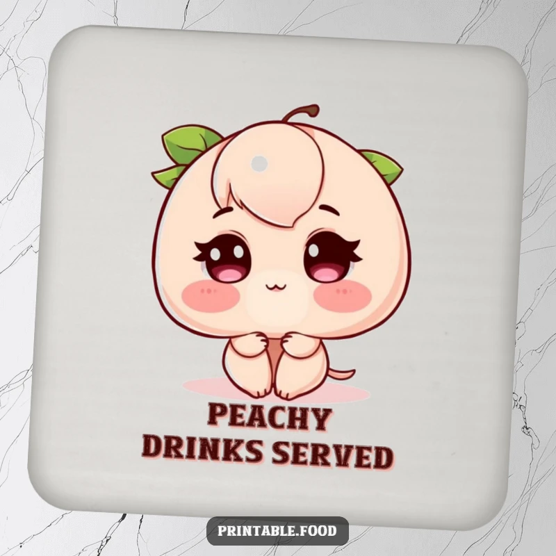 Funny Blushing Peach Coasters: A set of coasters featuring a peach blushing vibrantly, with rosy cheeks, adding sweet humor to your table.