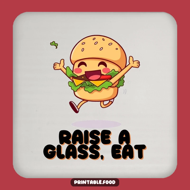 Funny Burger Coaster: Grinning Leaping Character, Chic Funny Gift for Tables