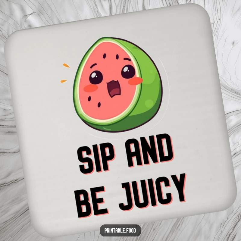 Funny Drink Coasters showcasing a surprised watermelon slice with a wide mouth open, adding a refreshing touch.
