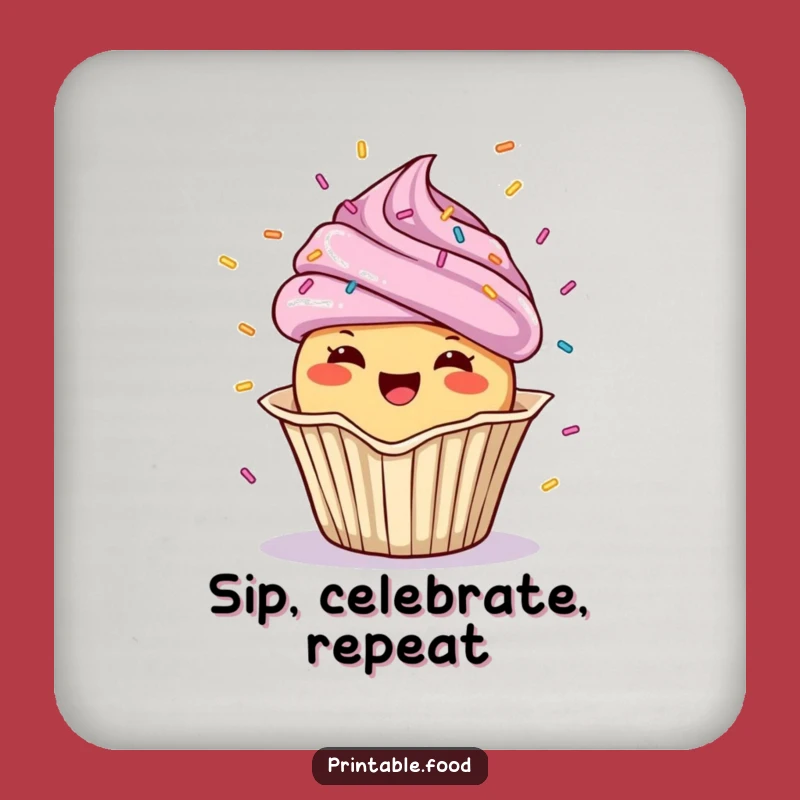 Funny Cupcake Coaster: Cheerful Confetti Shower, Perfect Party Decor Gift