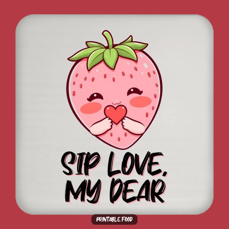 Funny Blushing Strawberry Heart Coaster - Sweet Humorous Tabletop Protection