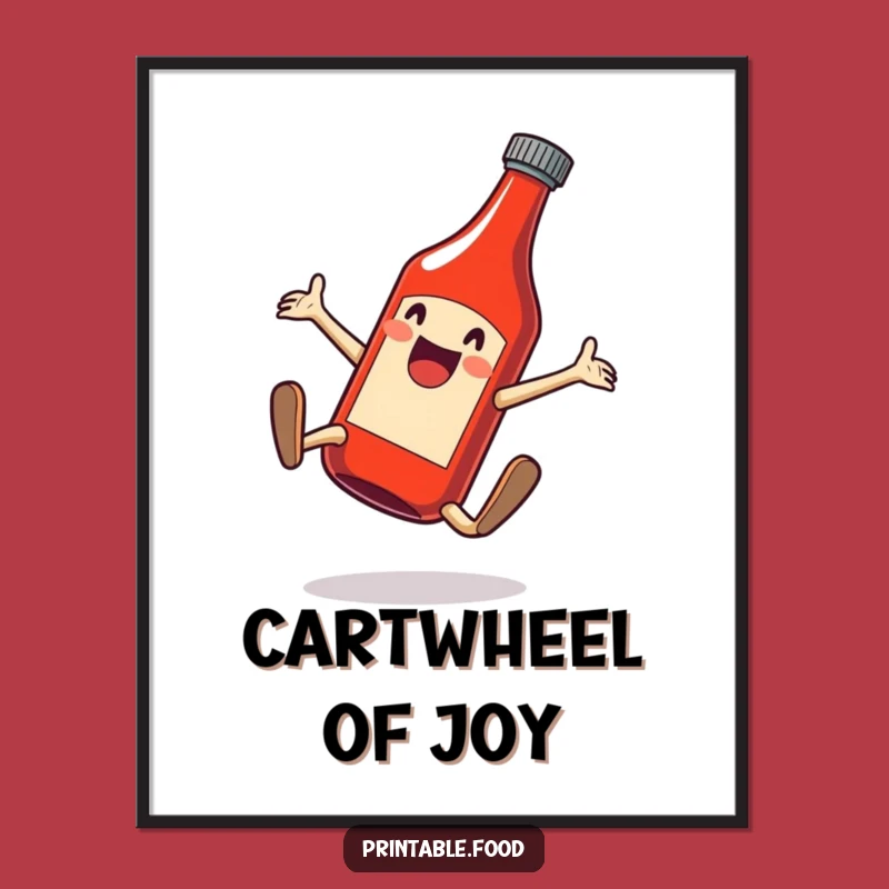 Funny Ketchup Cartwheel Poster - Hilarious Condiment Art