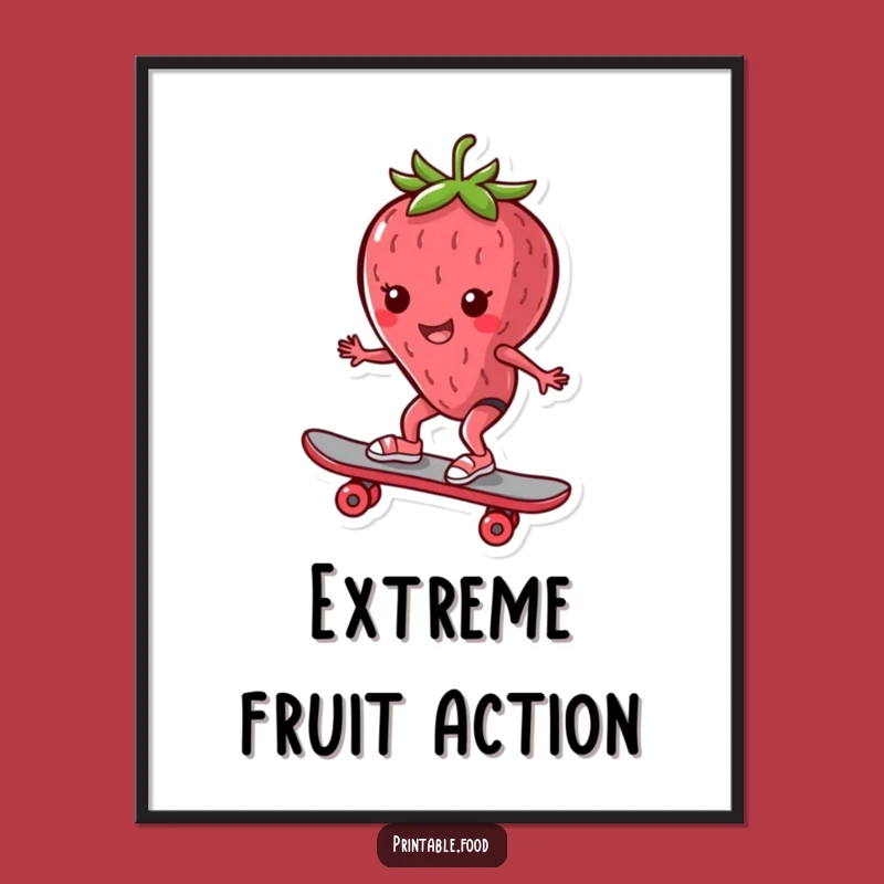 Funny Wall Art Poster: Skater Strawberry's Kickflip, Hilarious Decor for Fun Spaces
