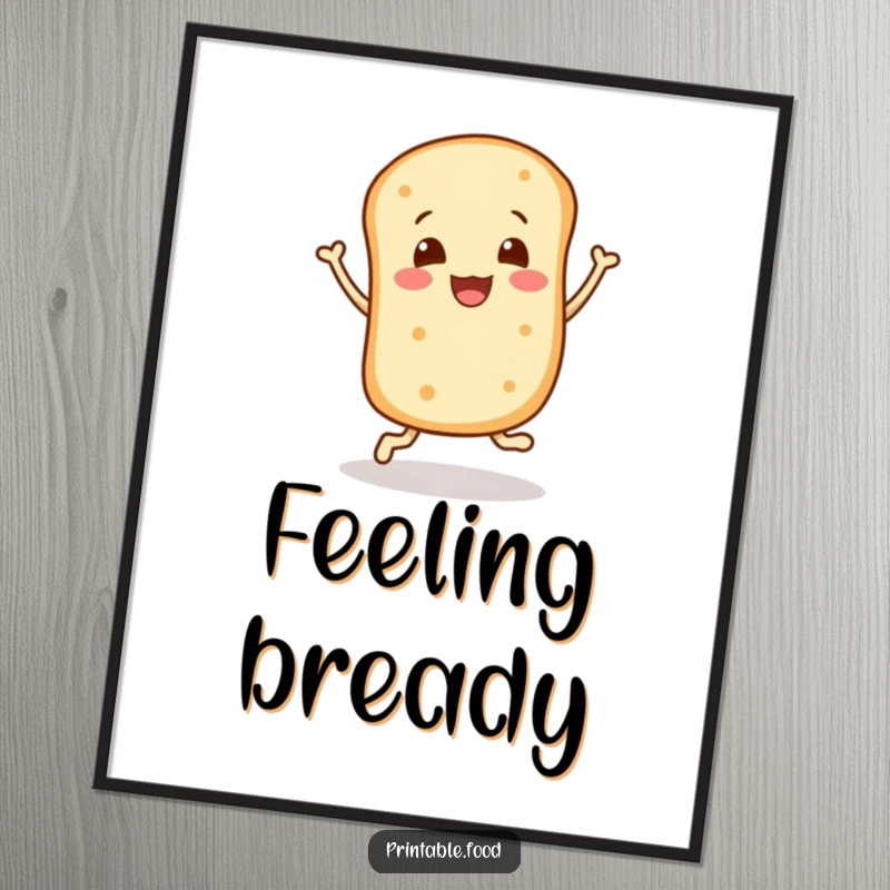 Funny poster: A happy bread roll character performs a lively bounce, bringing a sense of effervescent joy to the artwork.